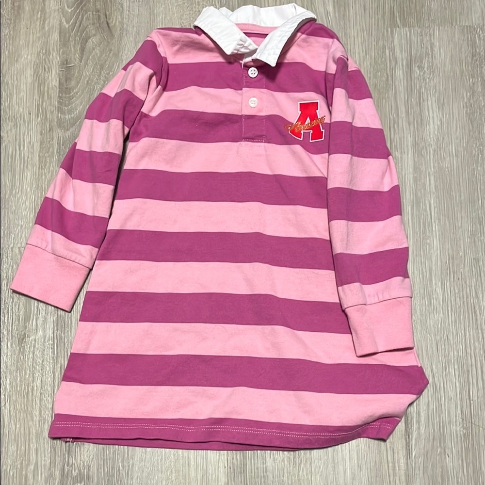 Pink Striped Polo Dress with Letter Patch
